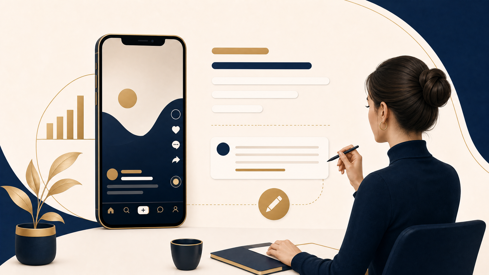 Smartphone and caption lines illustrating TikTok caption length planning