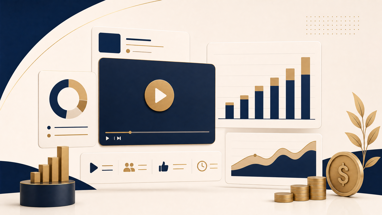 Video analytics dashboard and revenue indicators illustrating YouTube RPM by niche